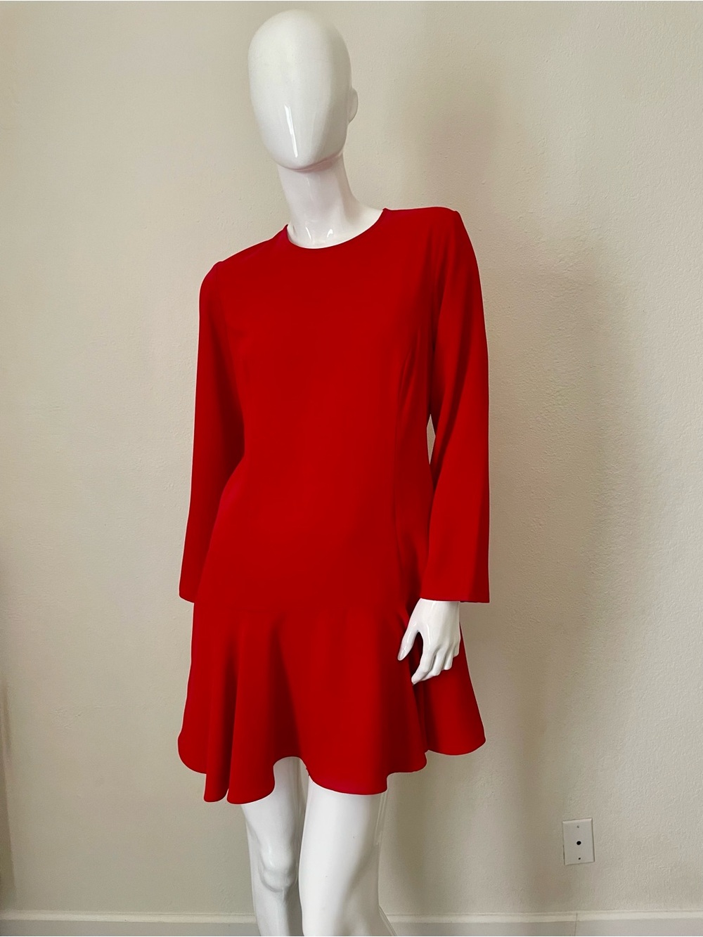 A by Amanda Uprichard Red Long-Sleeve Drop-Waist Ruffle-Hem Dress Size M